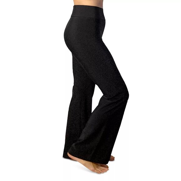 88$ Plush Fleece Lined Matte Flare Leg Pull On Pants High Rise Size M Black - Picture 2 of 2